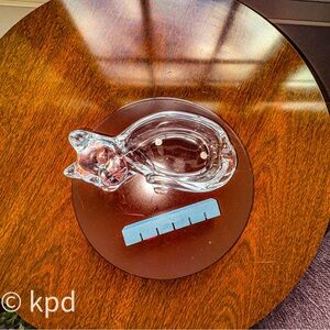 Cristal d’Arques France Crystal Cat Dish – Vintage Signed Glass Trinket Bowl